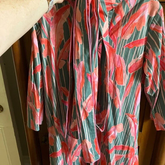 Holly Shae Arden dress w/sash in green Briland Banana Leaf print Sz M/L - Picture 6 of 6